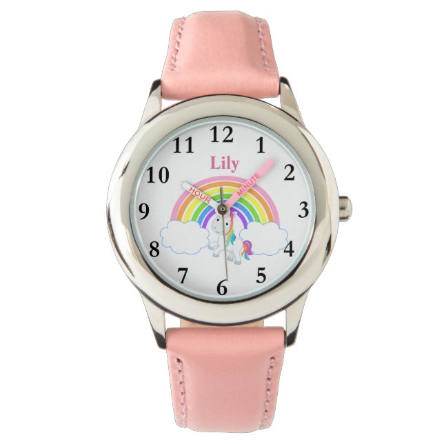 Rainbow Unicorn with Name Girls Watch (Front)