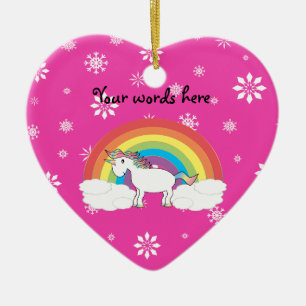 Rainbow unicorn with pink snowflakes ceramic tree decoration