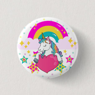Rainbow Unicorn with Stars   3 Cm Round Badge