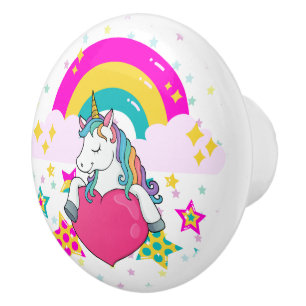 Rainbow Unicorn with Stars  Ceramic Knob