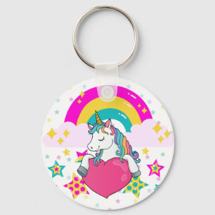 Rainbow Unicorn with Stars  Key Ring