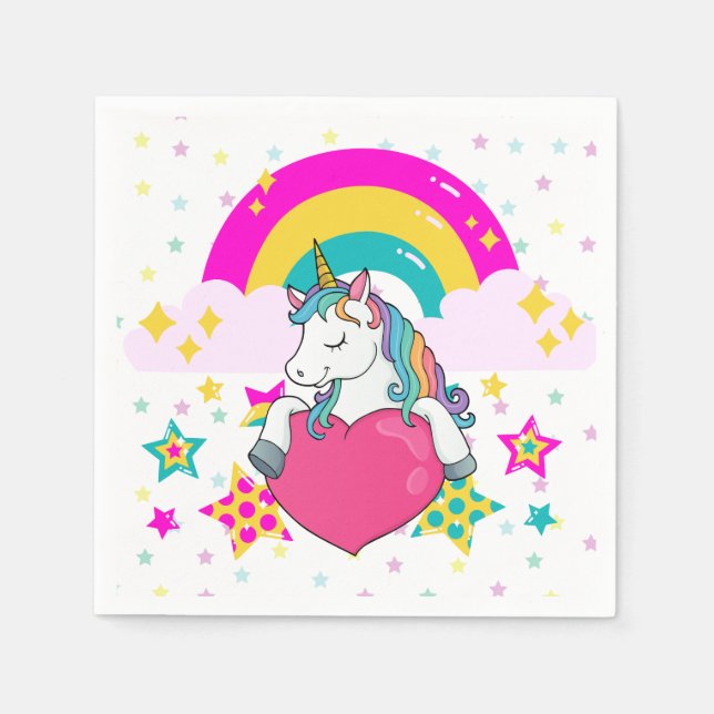 Rainbow Unicorn with Stars    Napkin (Front)
