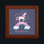 Rainbow Unicorn Wooden Jewellery Keepsake Box<br><div class="desc">A cute personalised girls pink and purple rainbow unicorn wooden Jewellery Keepsake box. Personalise it for your little girl's birthday. Designed for you by Blackberry Boulevard.</div>