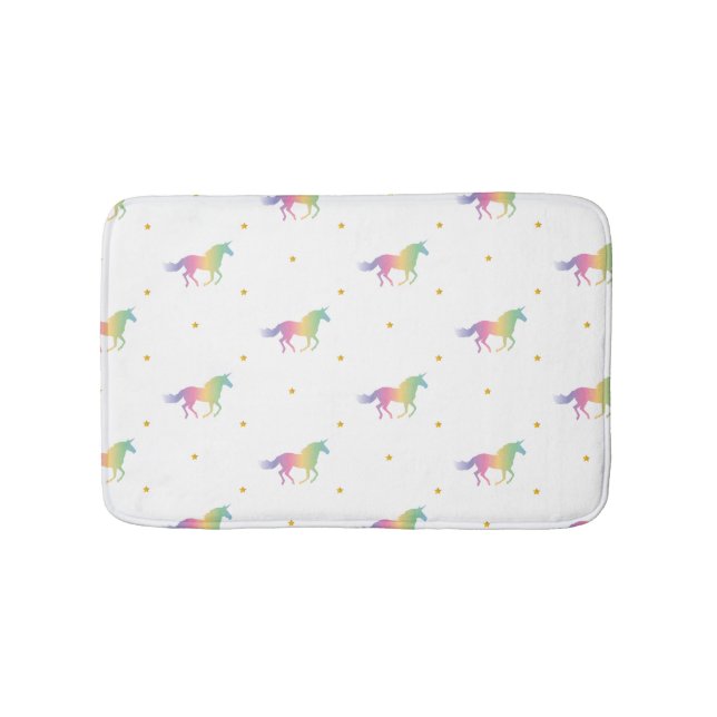 Rainbow Unicorns & Gold Stars Pattern Bath Mat (Front)