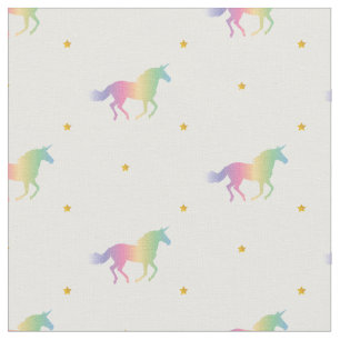 Rainbow Unicorns & Gold Stars Pattern Fabric