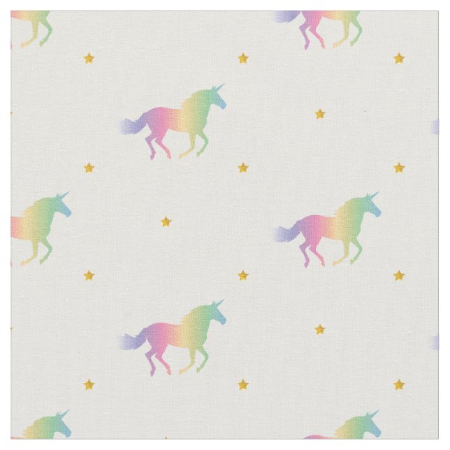 Rainbow Unicorns & Gold Stars Pattern Fabric (Close Up)