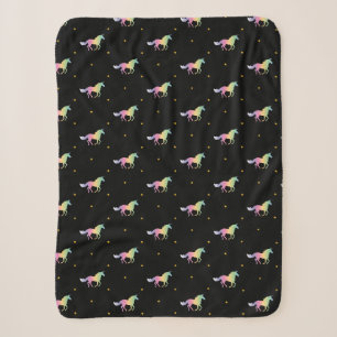 Rainbow Unicorns & Gold Stars Pattern Sherpa Blanket