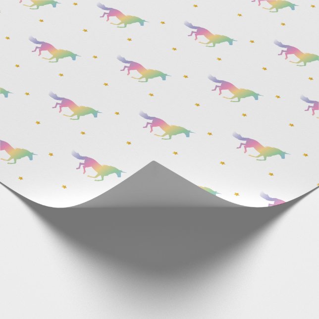 Rainbow Unicorns & Gold Stars Pattern Wrapping Paper (Corner)