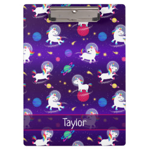 Rainbow Unicorns In Space Purple Ombre Clipboard