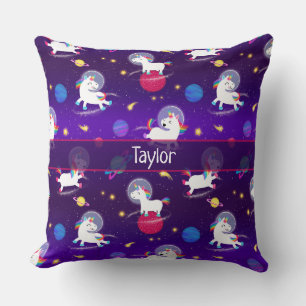 Rainbow Unicorns In Space Purple Ombre Cushion