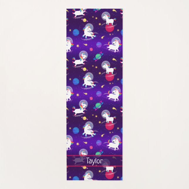Rainbow Unicorns In Space Purple Ombre Yoga Mat (Front)