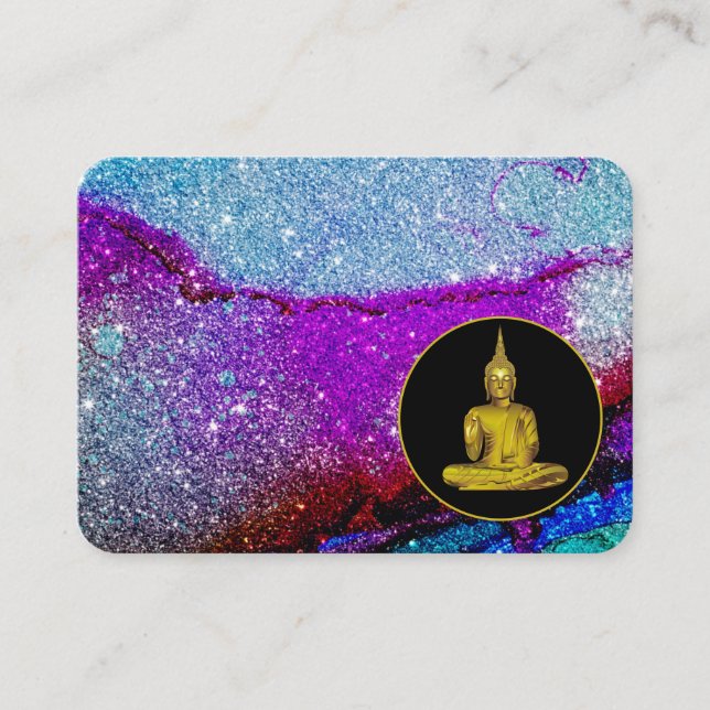 *~* Rainbow Universe Glitter Meditation Buddha Business Card (Front)