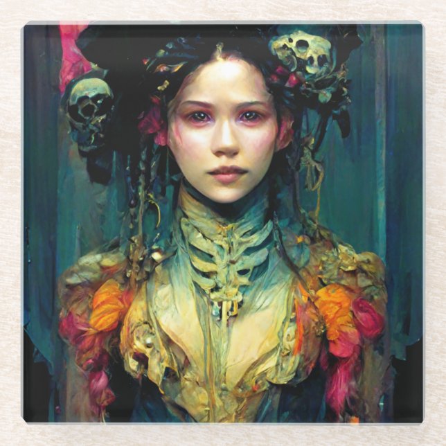 Rainbow Urchin Fantasy Sci-Fi Glass Coaster (Front)