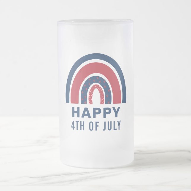 Rainbow USA American Independence Day 4th Of July Frosted Glass Beer Mug (Center)