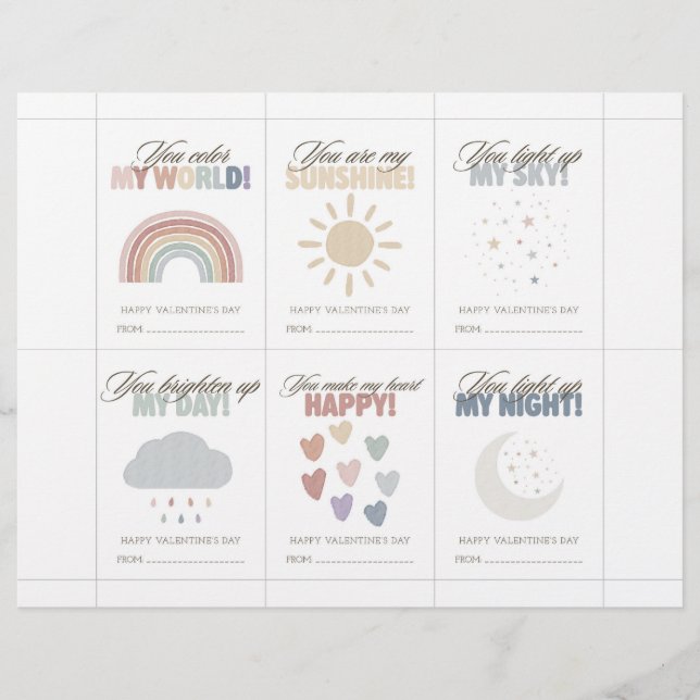 Rainbow Valentine’s Day Cards for Kids Classroom Custom Letterhead (Front)