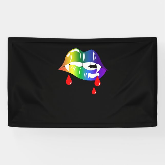 Rainbow Vampire Lips Biting - LGBT Pride T-Shirt Banner (Horizontal)
