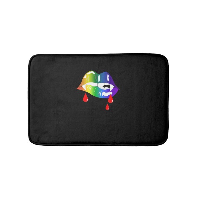 Rainbow Vampire Lips Biting - LGBT Pride T-Shirt Bath Mat (Front)