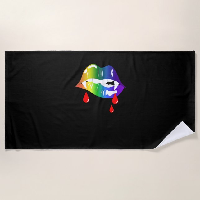 Rainbow Vampire Lips Biting - LGBT Pride T-Shirt Beach Towel (Front)