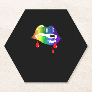 Rainbow Vampire Lips Biting - LGBT Pride T-Shirt Paper Coaster