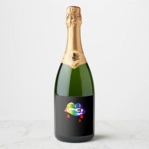 Rainbow Vampire Lips Biting - LGBT Pride T-Shirt Sparkling Wine Label