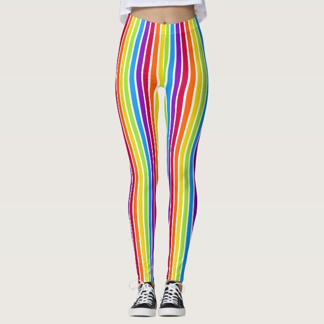 Rainbow  Vertical Stripes Bright Colourful Leggings (Front)