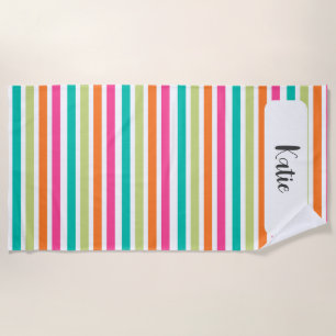 Rainbow vertical stripes colourful retro multicolo beach towel