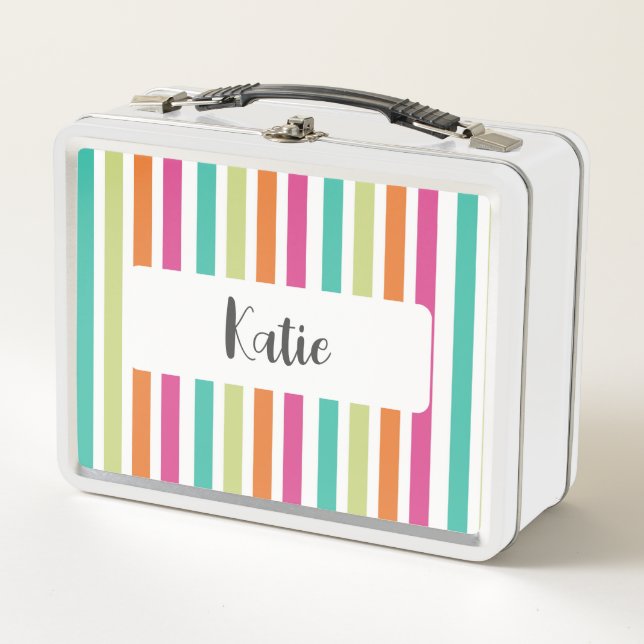Rainbow vertical stripes colourful retro multicolo metal lunch box (Front)