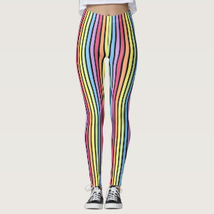 Rainbow Vertical Stripes Pastel Black Leggings