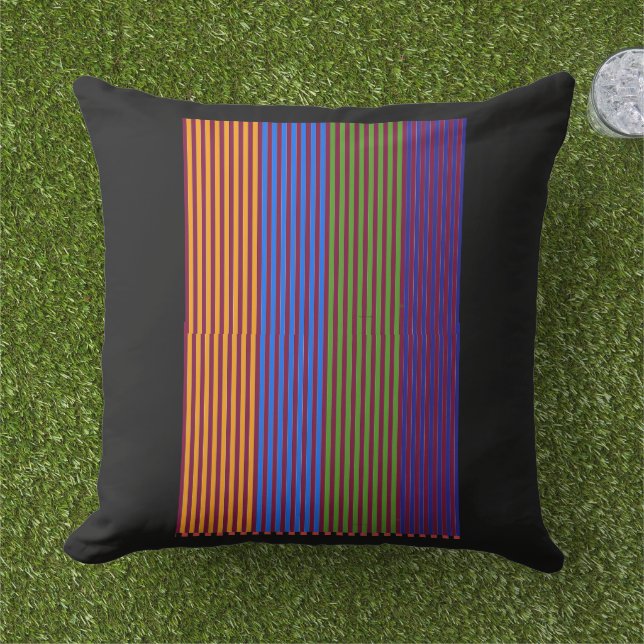 Rainbow Vertical Strips + Trim Decorative Black Cushion (Grass)