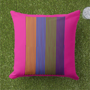 Rainbow Vertical Strips + Trim Decorative Pink Cushion