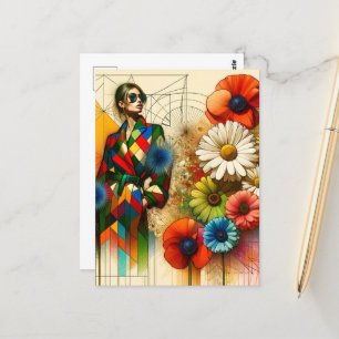 Rainbow Vintage Flowers Fashion Sketch Postcard