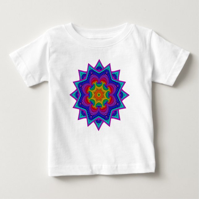 Rainbow Vintage Psychedelic Fractal Kaleidoscope Baby T-Shirt (Front)