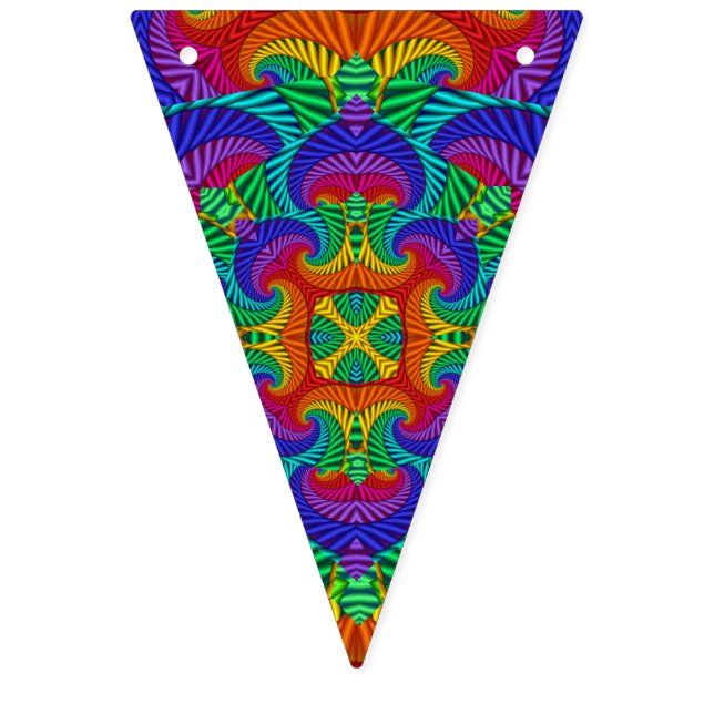 Rainbow Vintage Psychedelic Fractal Kaleidoscope Bunting (Second Flag)