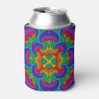 Rainbow Vintage Psychedelic Fractal Kaleidoscope Can Cooler