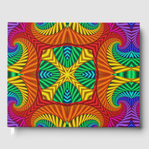 Rainbow Vintage Psychedelic Fractal Kaleidoscope Guest Book