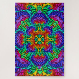 Rainbow Vintage Psychedelic Fractal Kaleidoscope Jigsaw Puzzle