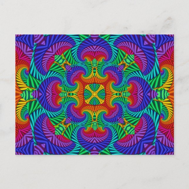 Rainbow Vintage Psychedelic Fractal Kaleidoscope Postcard (Front)