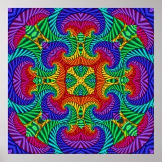 Rainbow Vintage Psychedelic Fractal Kaleidoscope Poster