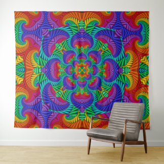 Rainbow Vintage Psychedelic Fractal Kaleidoscope Tapestry