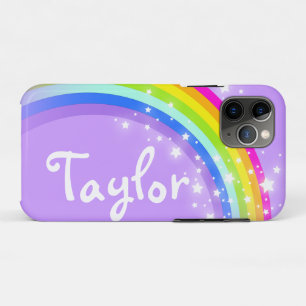 Rainbow violet purple sky and stars custom name iPhone 11 pro case