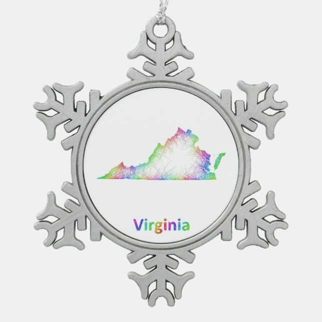 Rainbow Virginia map Snowflake Pewter Christmas Ornament (Front)