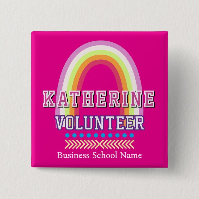 Rainbow  Volunteer Hot Pink 15 Cm Square Badge (Front)