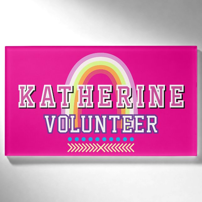 Rainbow  Volunteer Hot Pink Name Tag (Front)
