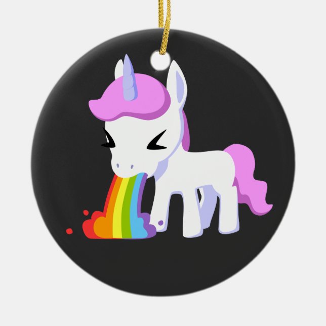RAINBOW VOMIT UNICORN  CERAMIC TREE DECORATION (Front)