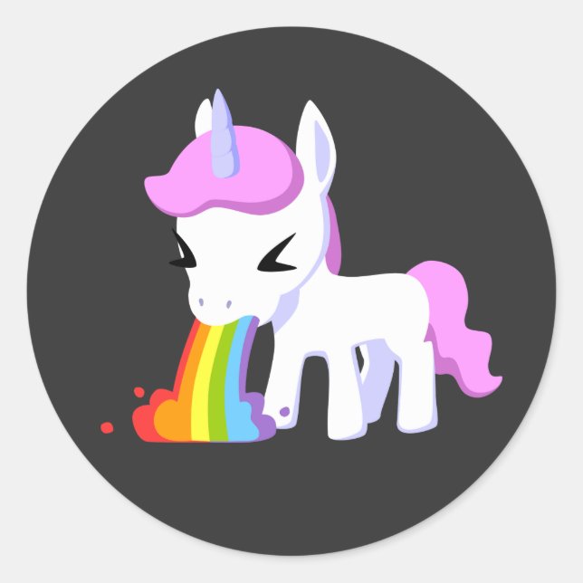 RAINBOW VOMIT UNICORN  CLASSIC ROUND STICKER (Front)