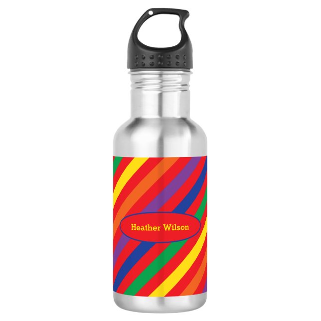 Rainbow Water Bottle with Name (Front)
