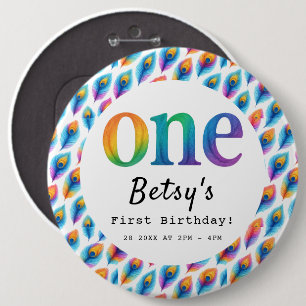 Rainbow Watercolor 1st Birthday   Colorful Baby  6 Cm Round Badge