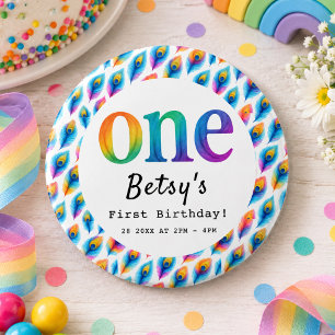 Rainbow Watercolor 1st Birthday   Colourful Baby  6 Cm Round Badge