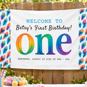 Rainbow Watercolor 1st Birthday Colourful Baby Banner