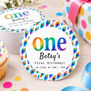 Rainbow Watercolor 1st Birthday Colourful Baby Classic Round Sticker